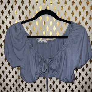 Aster blue crop top cross open front blouse size L